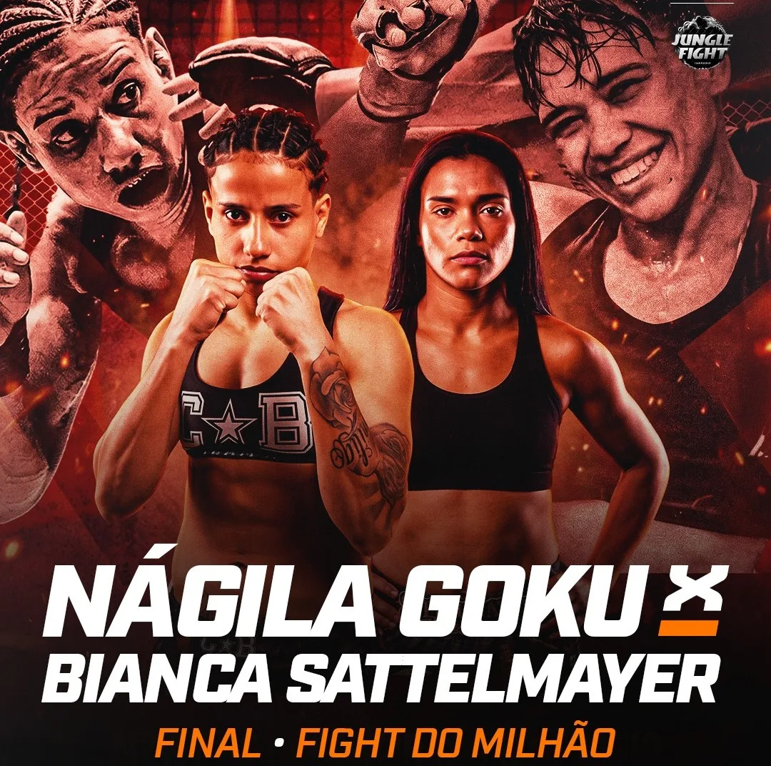 Nágila Goku e Bianca Sattelmayer fazem encarada para a final do Fight do Milhão — Foto: Carlos Ventura/Jungle Fight