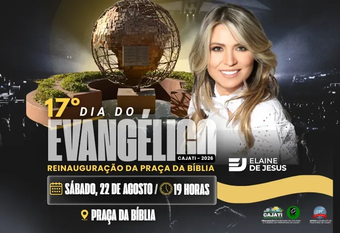 Cajati comemora Dia do Evangélico com show de Elaine de Jesus e reinauguração da Praça da Bíblia
